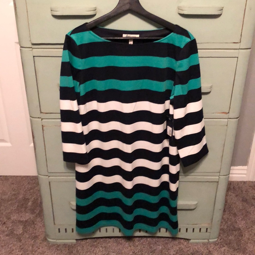 NWT Bass black green white striped shift dress size XL